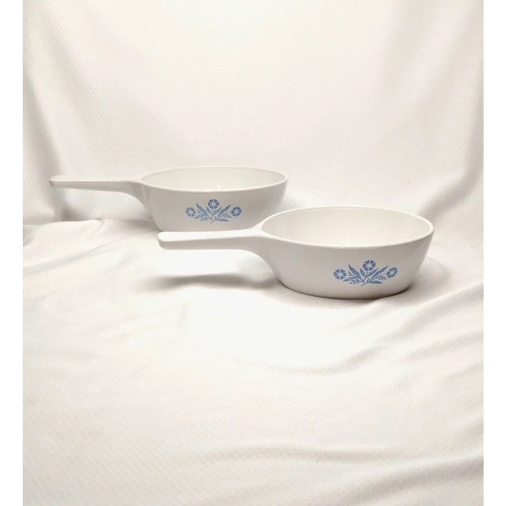 CorningWare Blue Cornflower 1 Pint P-83-B Skillets Set 2 Saucepans Vintage 1970s